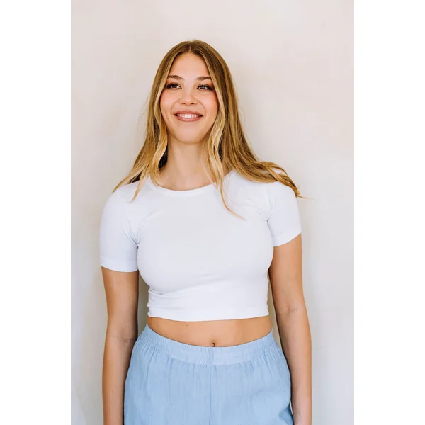 Crop top à manches courtes en bambou - blanc