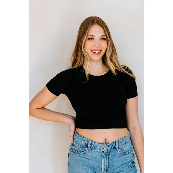 Crop top à manches courtes en bambou - noir