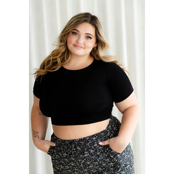 Crop top à manches courtes en bambou - noir