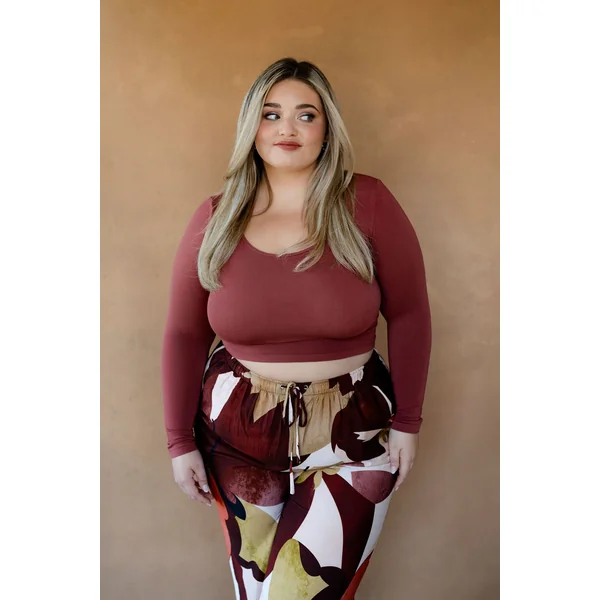 Crop top à manches longues en bambou - brique