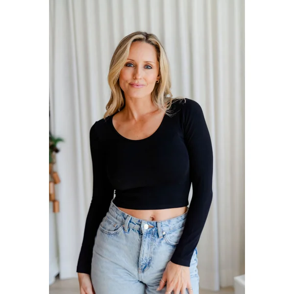 Crop top à manches longues en bambou - noir