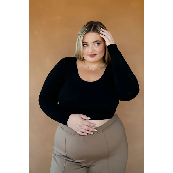 Crop top à manches longues en bambou - noir
