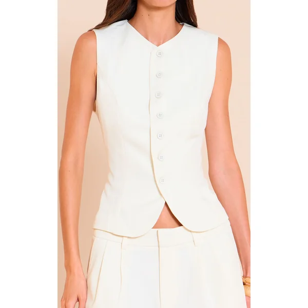 Crème Au Beurre Gilet Ajusté En Tissu Tissé