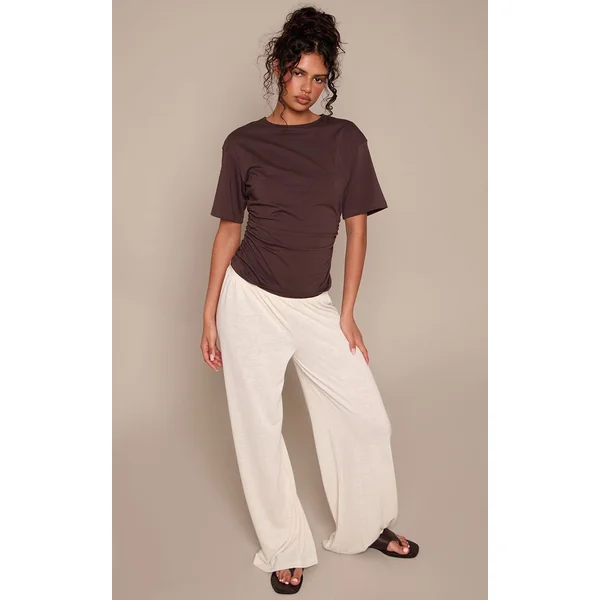 Crème Au Beurre Pantalon En Jersey Slub Chiné À Cordon De Serrage