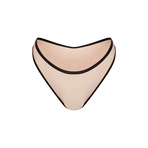 Crème Bas De Bikini Tanga Avec Bordure Contrastante