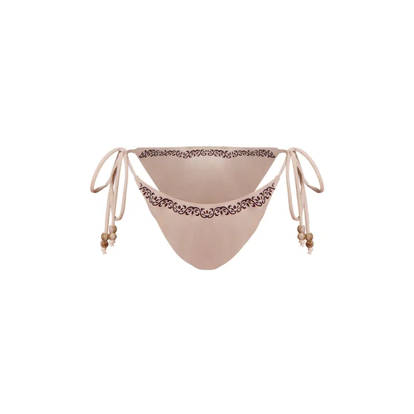 Crème Bas De Bikini À Nouer Sur Les Côtés Avec Détails De Perles Brodées