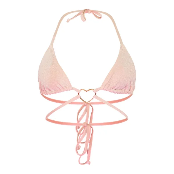 Crème Bas De Bikini À Paillettes Avec Détails Cœur Et Liens Sur Les Côtés