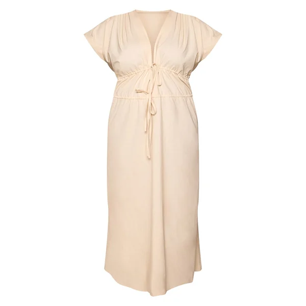 Crème Beurre Robe Midi En Coton Grande Taille À Nœud Devant