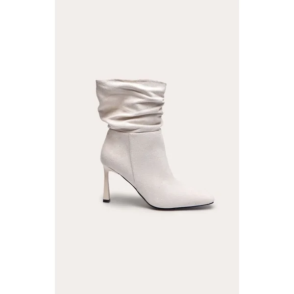 Crème Bottines À Bout Biseauté En Synthétique Froncée