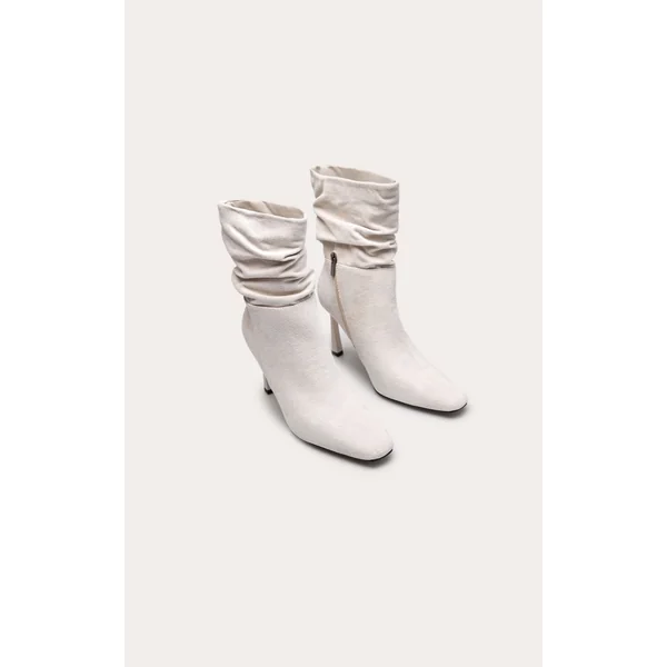 Crème Bottines À Bout Biseauté En Synthétique Froncée