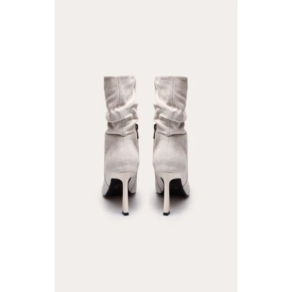 Crème Bottines À Bout Biseauté En Synthétique Froncée