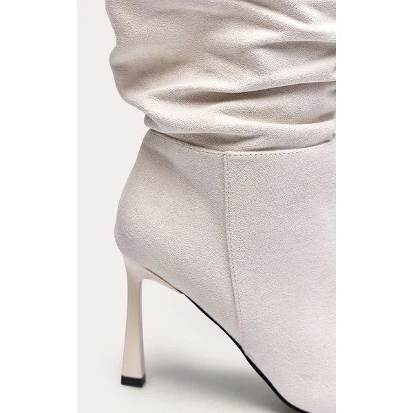 Crème Bottines À Bout Biseauté En Synthétique Froncée
