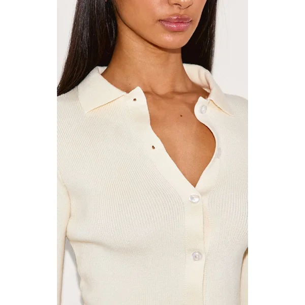 Crème Cardigan Boutonné En Maille Petite