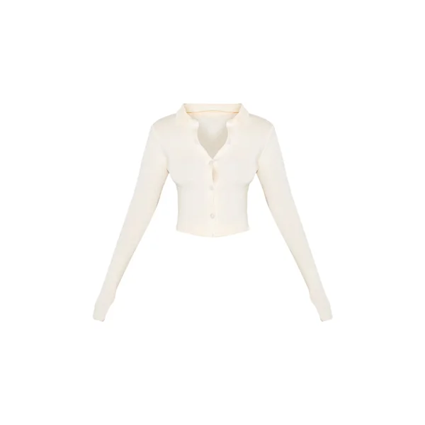 Crème Cardigan Boutonné En Maille Petite