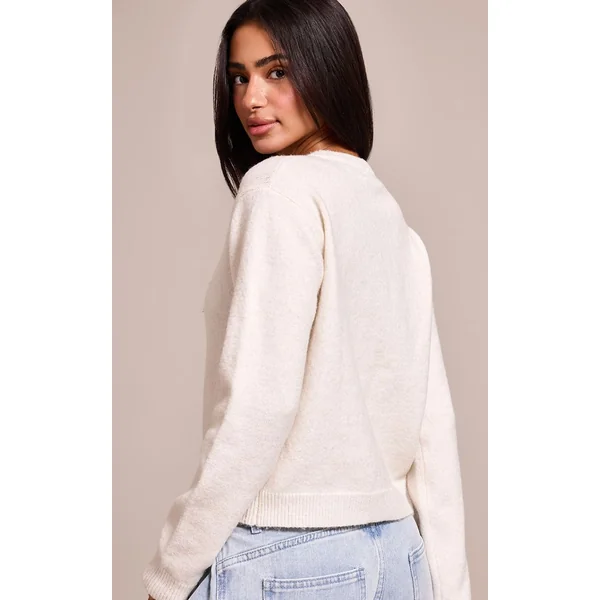 Crème Cardigan Boutonné En Maille Petite