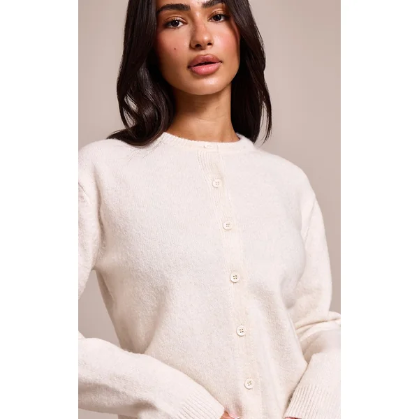 Crème Cardigan Boutonné En Maille Petite