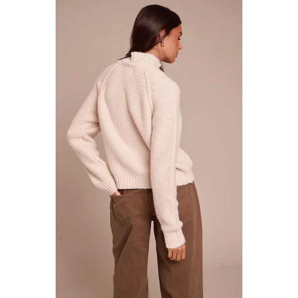 Crème Cardigan En Maille Zippé Avec Détail De Poches