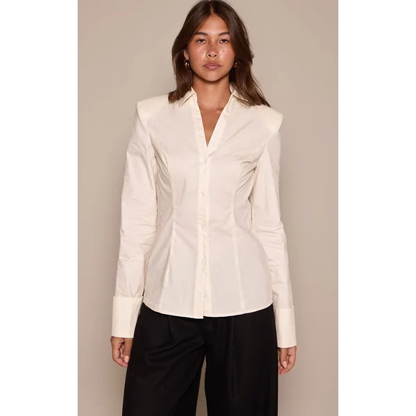 Crème Chemise En Coton À Épaulettes Et Détail De Poignets Froncés