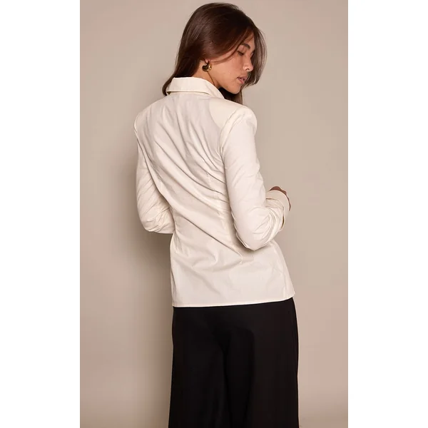 Crème Chemise En Coton À Épaulettes Et Détail De Poignets Froncés