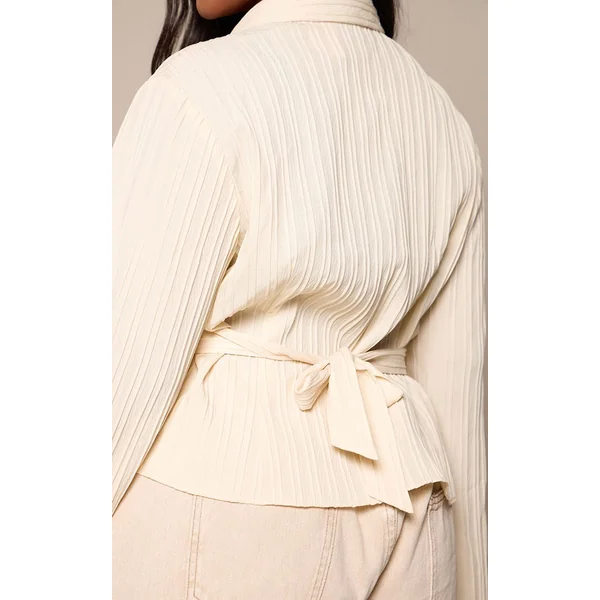 Crème Chemise Grande Taille À Texture Satinée Avec Lien Dans Le Dos