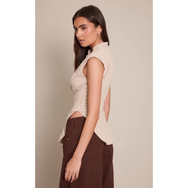 Crème Chemise Sans Manches Ajustée À Rayures Avec Épaulettes