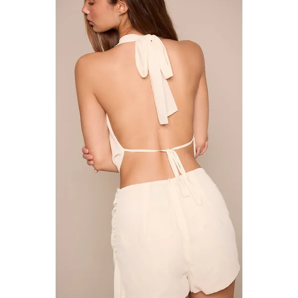 Crème Combinaison-short Drapée En Mousseline Avec Col Bénitier