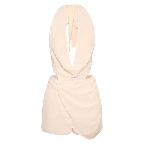 Crème Combinaison-short Drapée En Mousseline Avec Col Bénitier