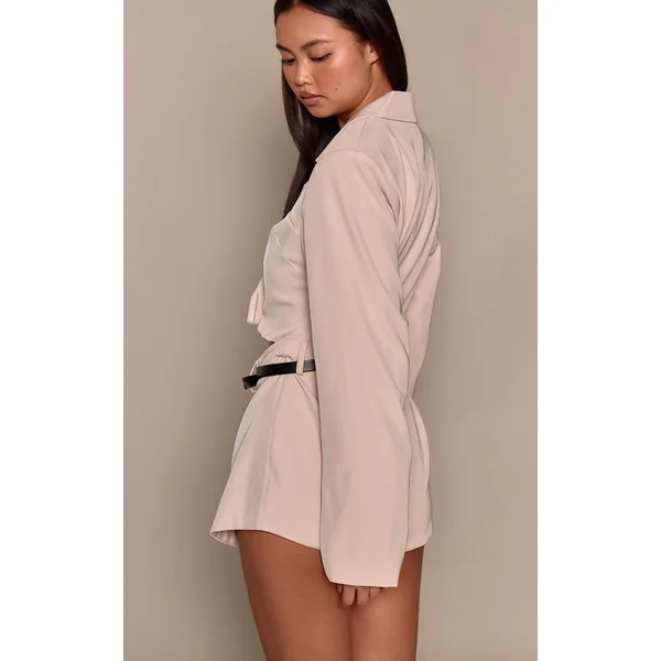 Crème Combinaison-short Style Blazer Avec Ceinture