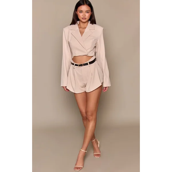 Crème Combinaison-short Style Blazer Avec Ceinture