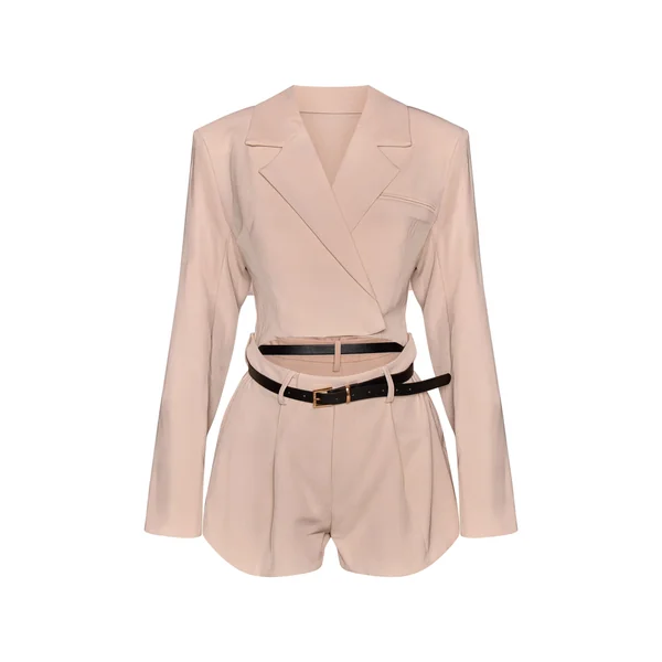 Crème Combinaison-short Style Blazer Avec Ceinture