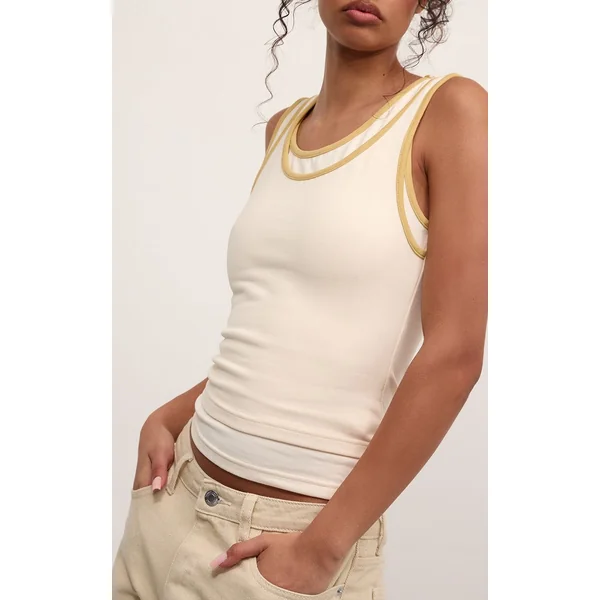 Crème Débardeur Extensible Doux À Détails Contrastés