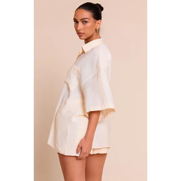 Crème Ensemble Coordonné Chemise Boutonnée