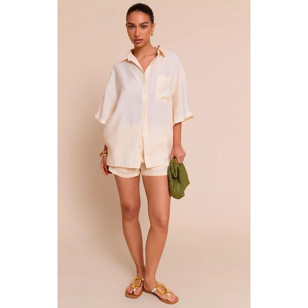 Crème Ensemble Coordonné Chemise Boutonnée