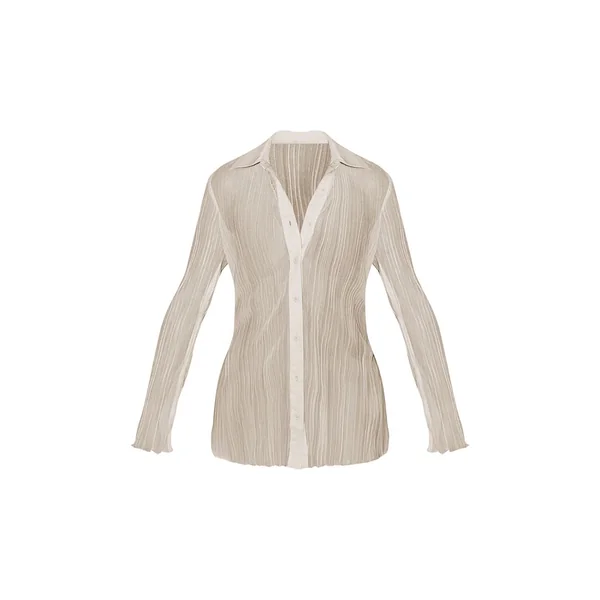Crème Ensemble Coordonné Chemise Plissée Transparente