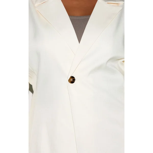 Crème Ensemble Coordonné Grande Taille Blazer Ajusté Tissé Avec Taille Cintrée