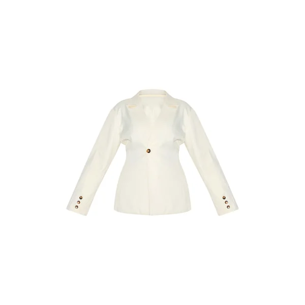 Crème Ensemble Coordonné Grande Taille Blazer Ajusté Tissé Avec Taille Cintrée