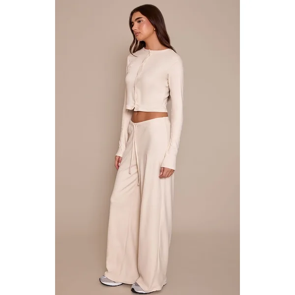 Crème Ensemble Coordonné Pantalon Toucher Doux À Taille Élastiquée