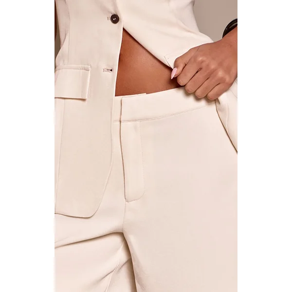 Crème Ensemble Coordonné Short Long Taille Haute Avec Boutons Contrastés