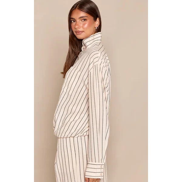 Crème Ensemble Coordonné Veste Légère À Ourlet Élastiqué À Rayures