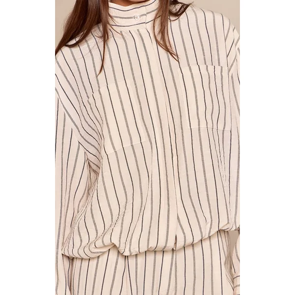 Crème Ensemble Coordonné Veste Légère À Ourlet Élastiqué À Rayures