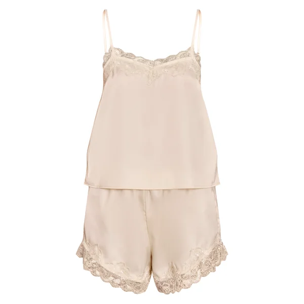 Crème Ensemble De Nuit En Satin Avec Sac Cadeau