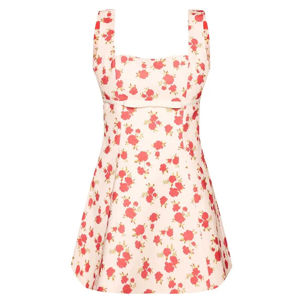 Crème Fleuri Robe Droite Premium En Tissu Tissé Avec Détail Ceinture