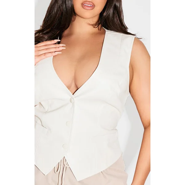 Crème Gilet Ajusté Grande Taille En Synthétiquecuir