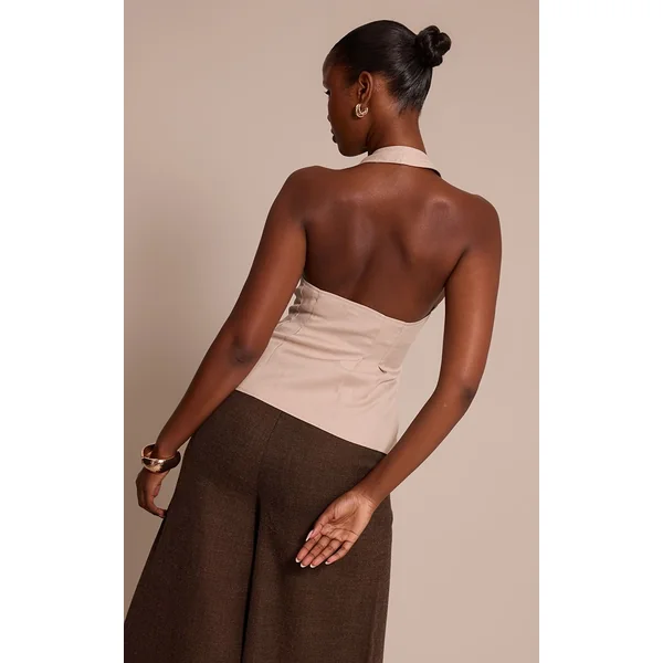 Crème Gilet Dos-nu Tissé À Col Licou Avec Boutonnage