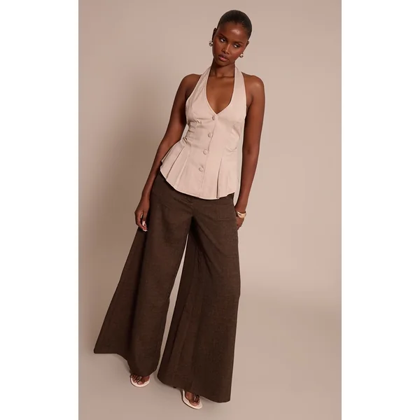 Crème Gilet Dos-nu Tissé À Col Licou Avec Boutonnage