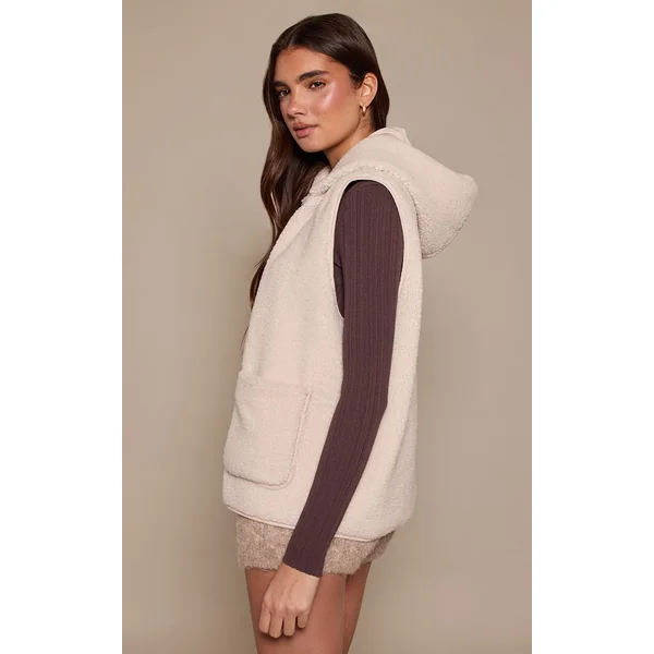 Crème Gilet Sans Manches Zippé En Synthétique Borg