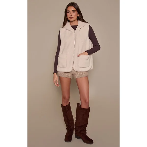 Crème Gilet Sans Manches Zippé En Synthétique Borg