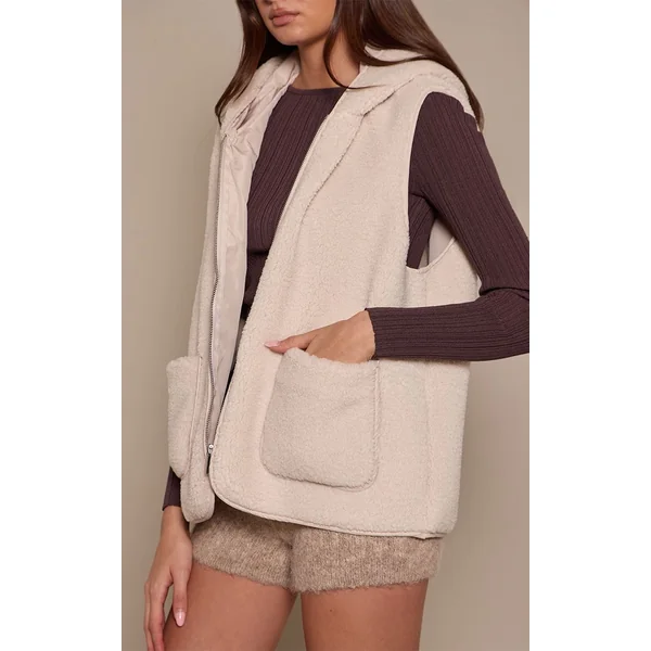 Crème Gilet Sans Manches Zippé En Synthétique Borg
