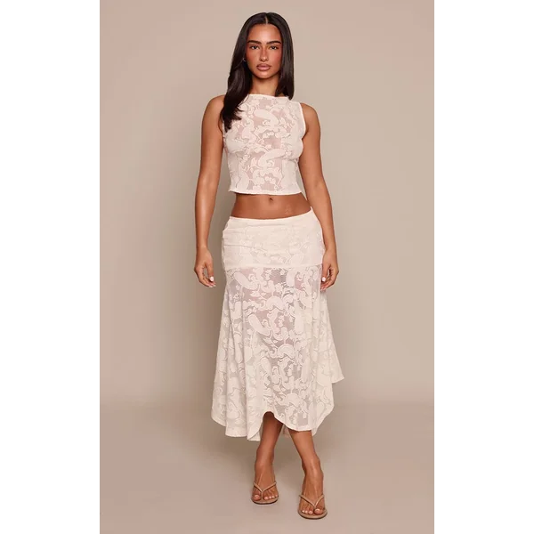 Crème Haut Ajusté Sans Manches Tissé Paisley Petite Ensemble Coordonné