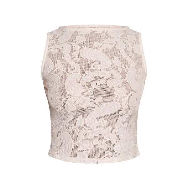 Crème Haut Ajusté Sans Manches Tissé Paisley Petite Ensemble Coordonné